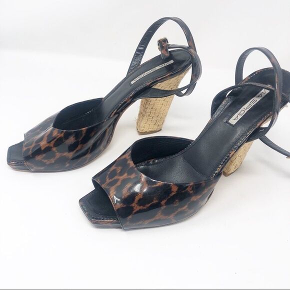 VIA SPIGA | Leopard Strappy Heels Wicker Sandals - Picture 3 of 8